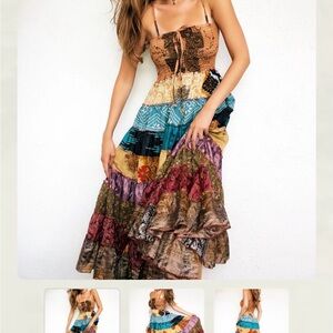 Advance Apparels Bohemian Patchwork Strapped Tiered Sundress